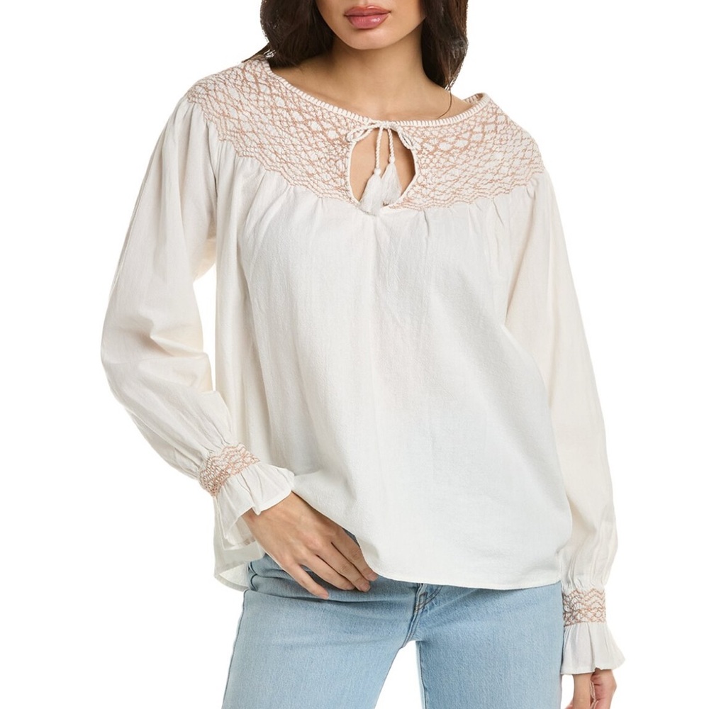 Faherty Women’s Organic Cotton Blouse Top sz XS Embroidered Cottagecore western